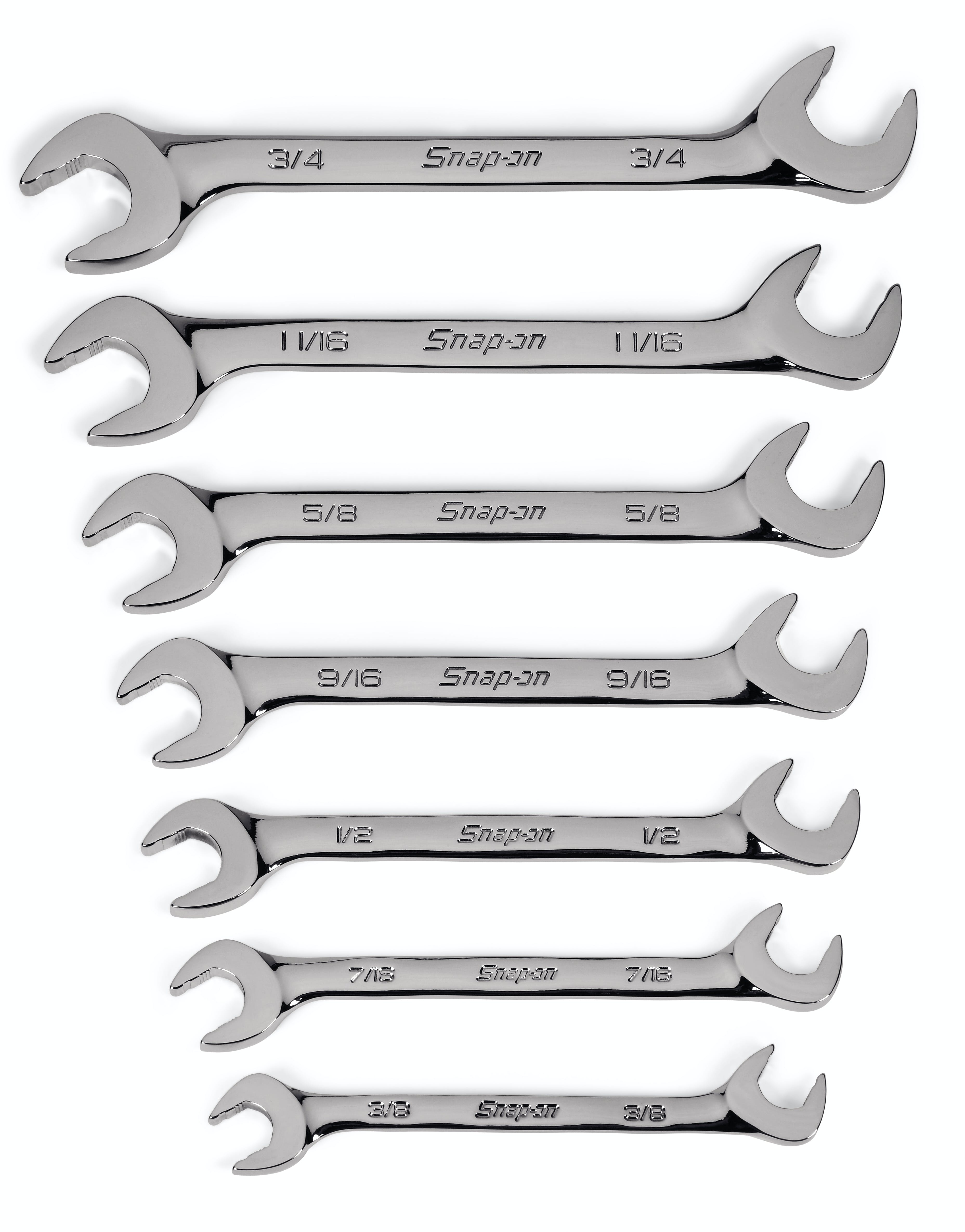 7 pc SAE Flank Drive® Plus Four-Way Angle Head Open-End Wrench Set (3/8-3/4 7 pc SAE Flank Drive® Plus Four-Way Angle Head Open-End Wrench Set (3/8-3/4